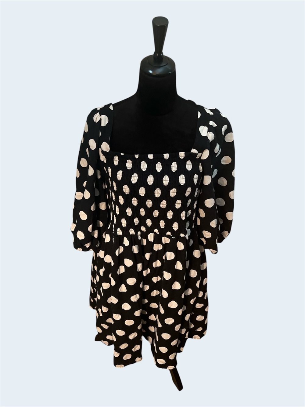 Ava & Viv Black and White Polka Dot Smocked Mini Dress